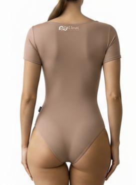 Closet T-Shirts - Body Poliamida Decote Quadrado Manga Curta Marrom Claro