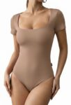 Closet T-Shirts – Body Poliamida Decote Quadrado Manga Curta Marrom Claro