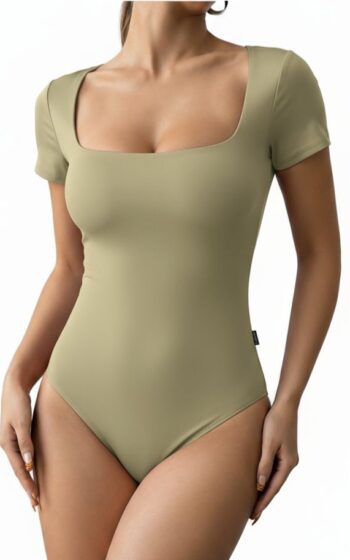 Closet T-Shirts - Body Poliamida Decote Quadrado Manga Curta Nude