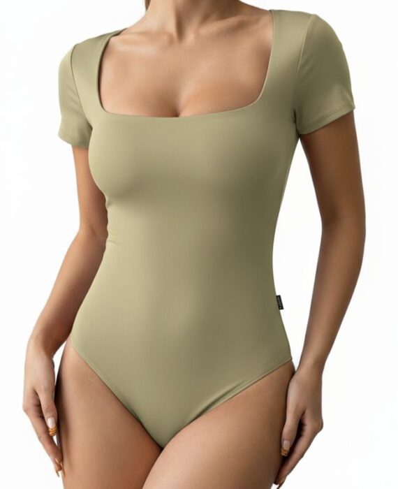 Closet T-Shirts - Body Poliamida Decote Quadrado Manga Curta Nude