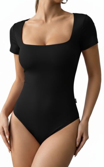 Closet T-Shirts - Body Poliamida Decote Quadrado Manga Curta Preto