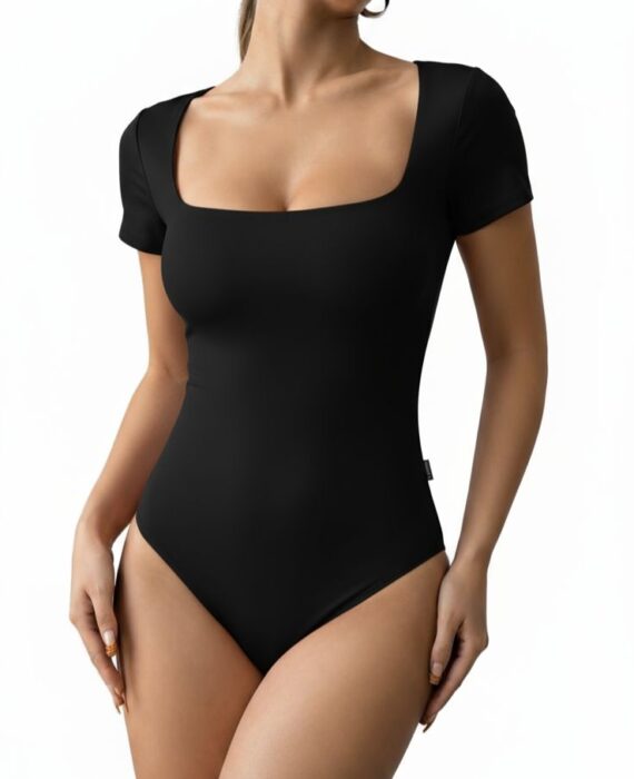 Closet T-Shirts - Body Poliamida Decote Quadrado Manga Curta Preto