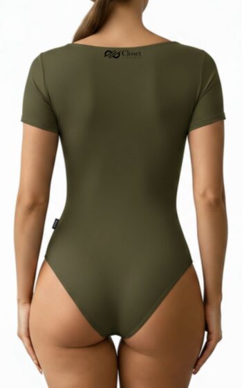 Closet T-Shirts - Body Poliamida Decote Quadrado Manga Curta Verde Militar