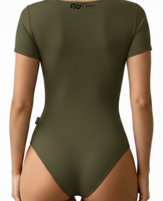 Closet T-Shirts - Body Poliamida Decote Quadrado Manga Curta Verde Militar