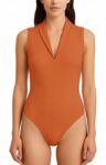 Closet T-Shirts – Body Poliamida Laranja Decote V Casual liso sem mangas