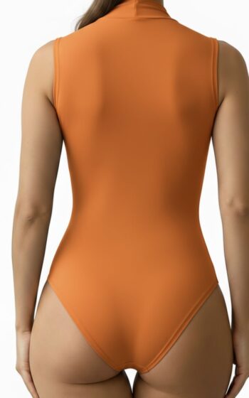 Closet T-Shirts - Body Poliamida Laranja Decote V Casual liso sem mangas